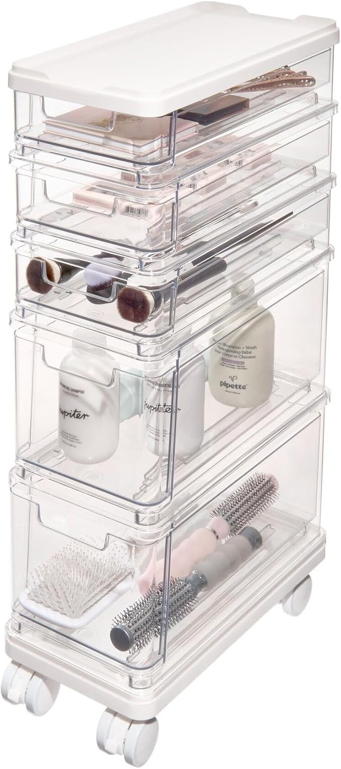 iDesign The Sarah Tanno Collection 5-Drawer Stacking Cosmetic Organizer Cart, Clear | Amazon (US)