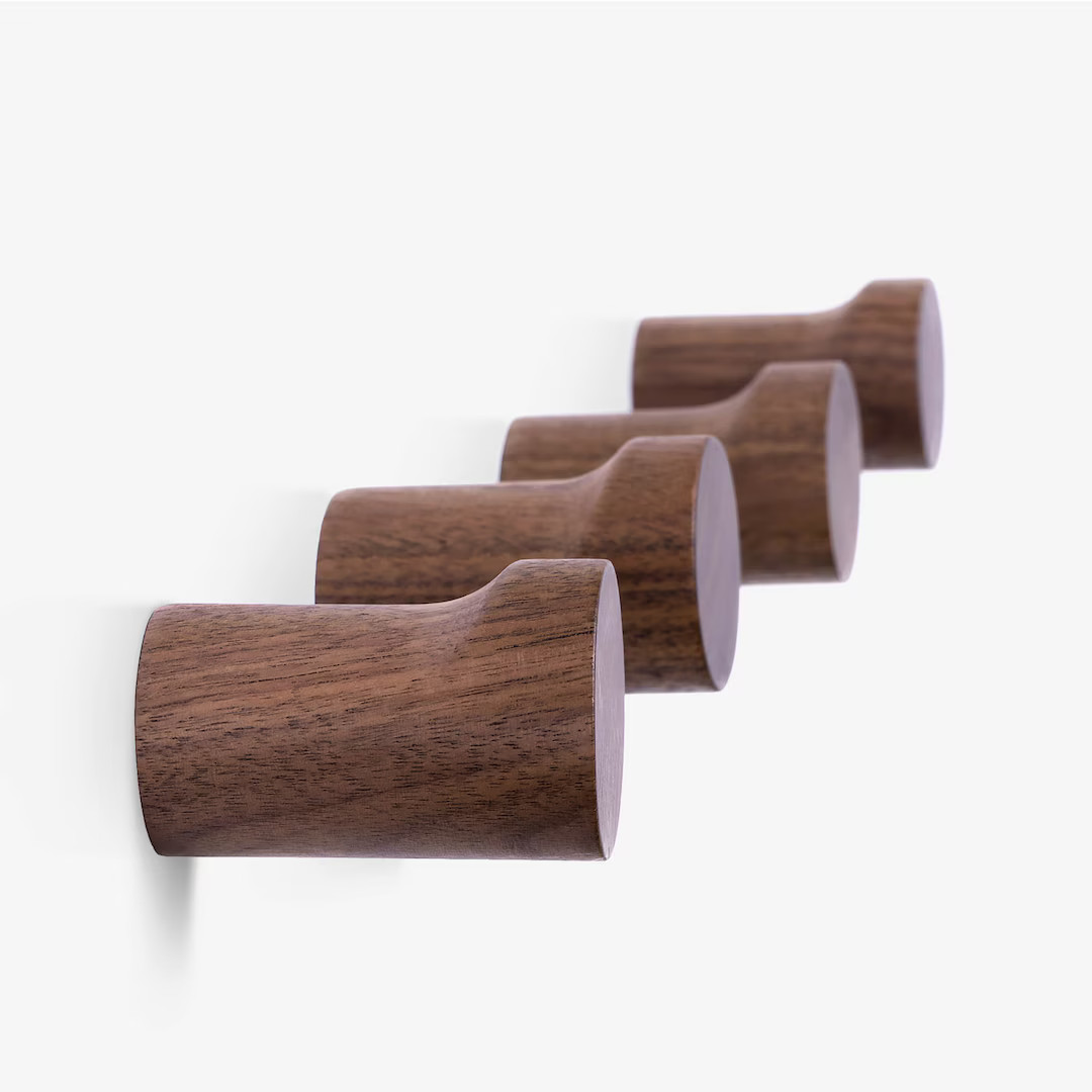 Decorative Wood Wall Hooks, Set of 4, Wall Mounted Wall Pegs for Entryway, Black Walnut & Beech W... | Etsy (US)