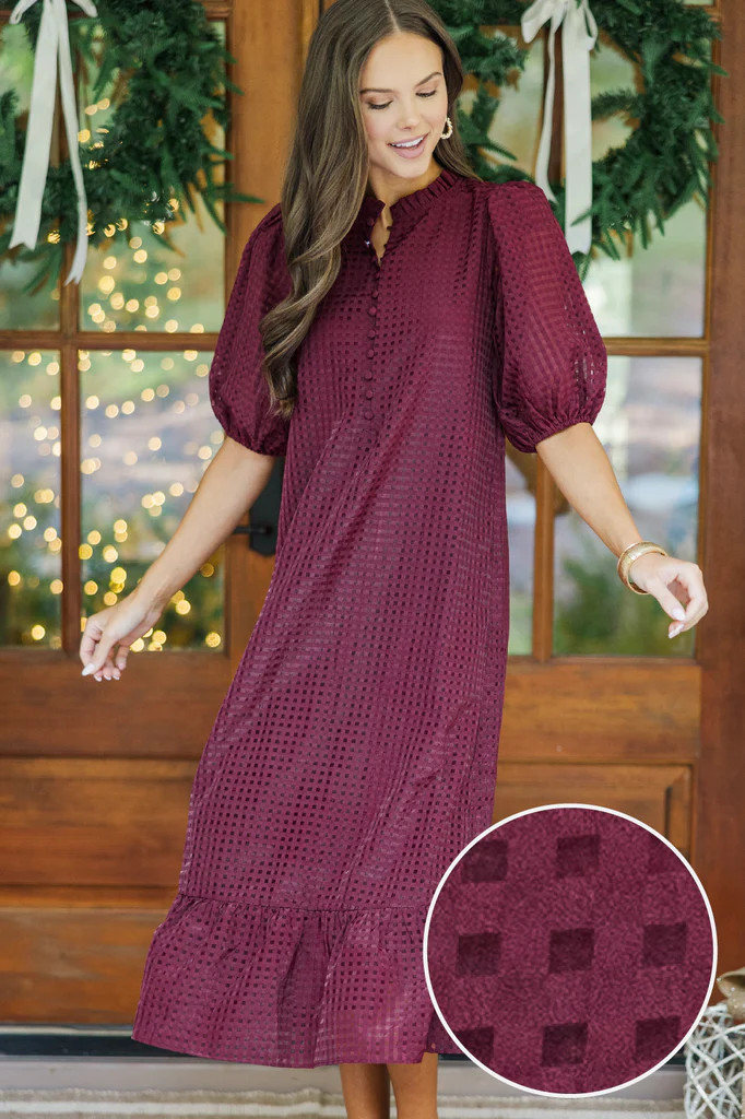See The Light Burgundy Textured Midi Dress | The Mint Julep Boutique