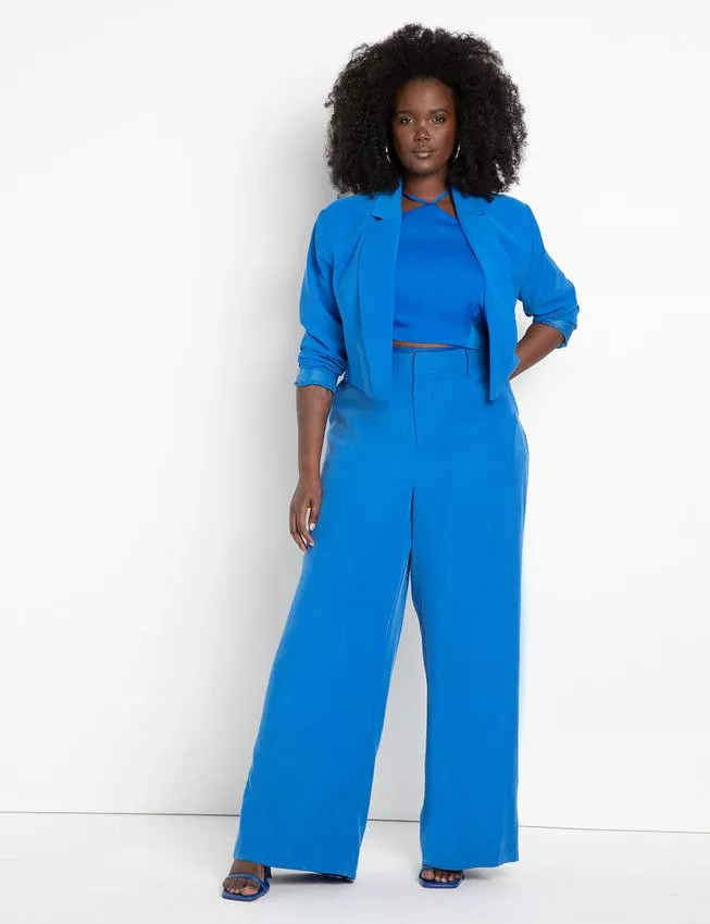 Wide Leg Trouser With Side Slits - Princess Blue | Eloquii