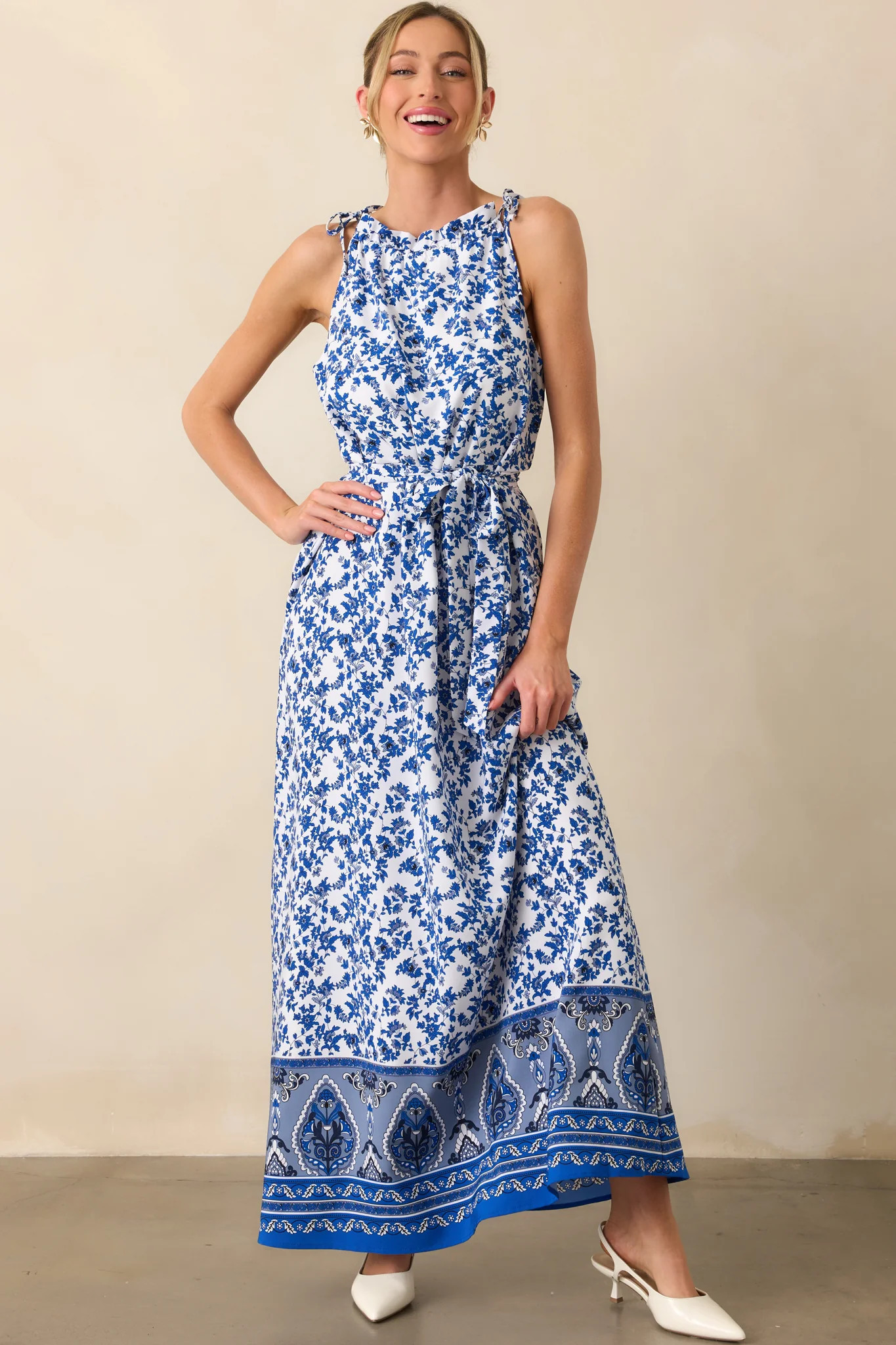 Effortless Days Blue Floral Sleeveless Maxi Dress | Red Dress