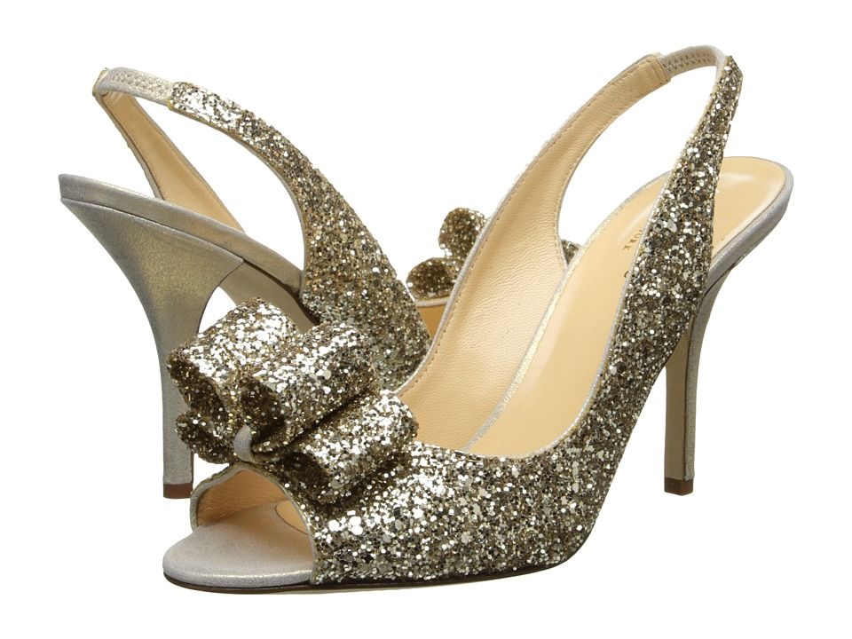 Kate Spade New York - Charm Heel (Platinum Glitter/Gold Liquid Suede) High Heels | Zappos