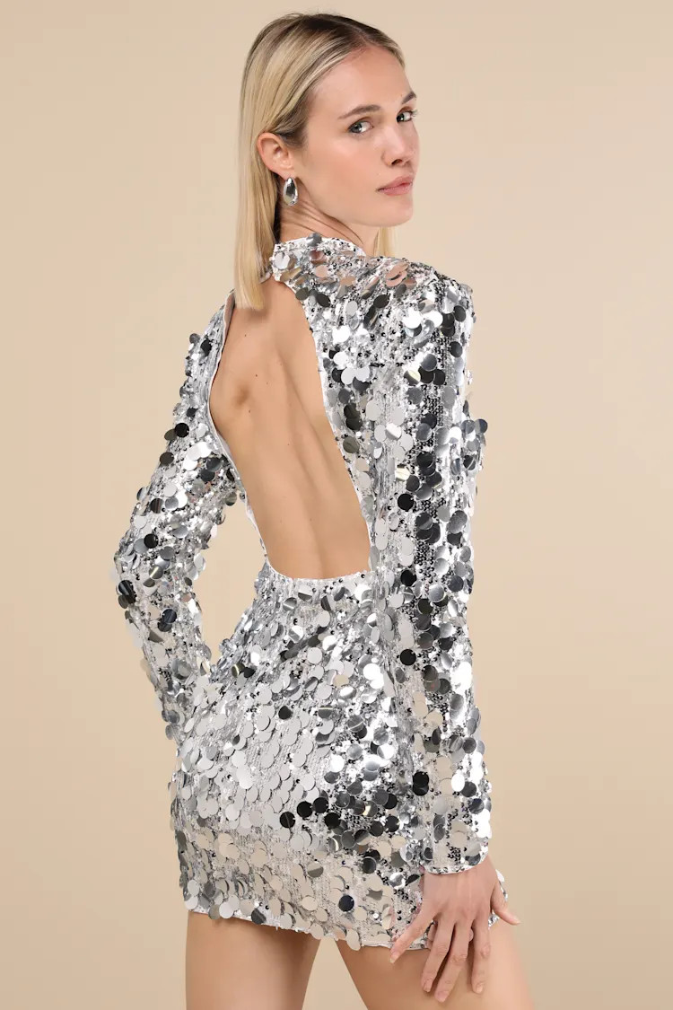 Brilliant Behavior Silver Sequin Backless Mini Dress | Lulus
