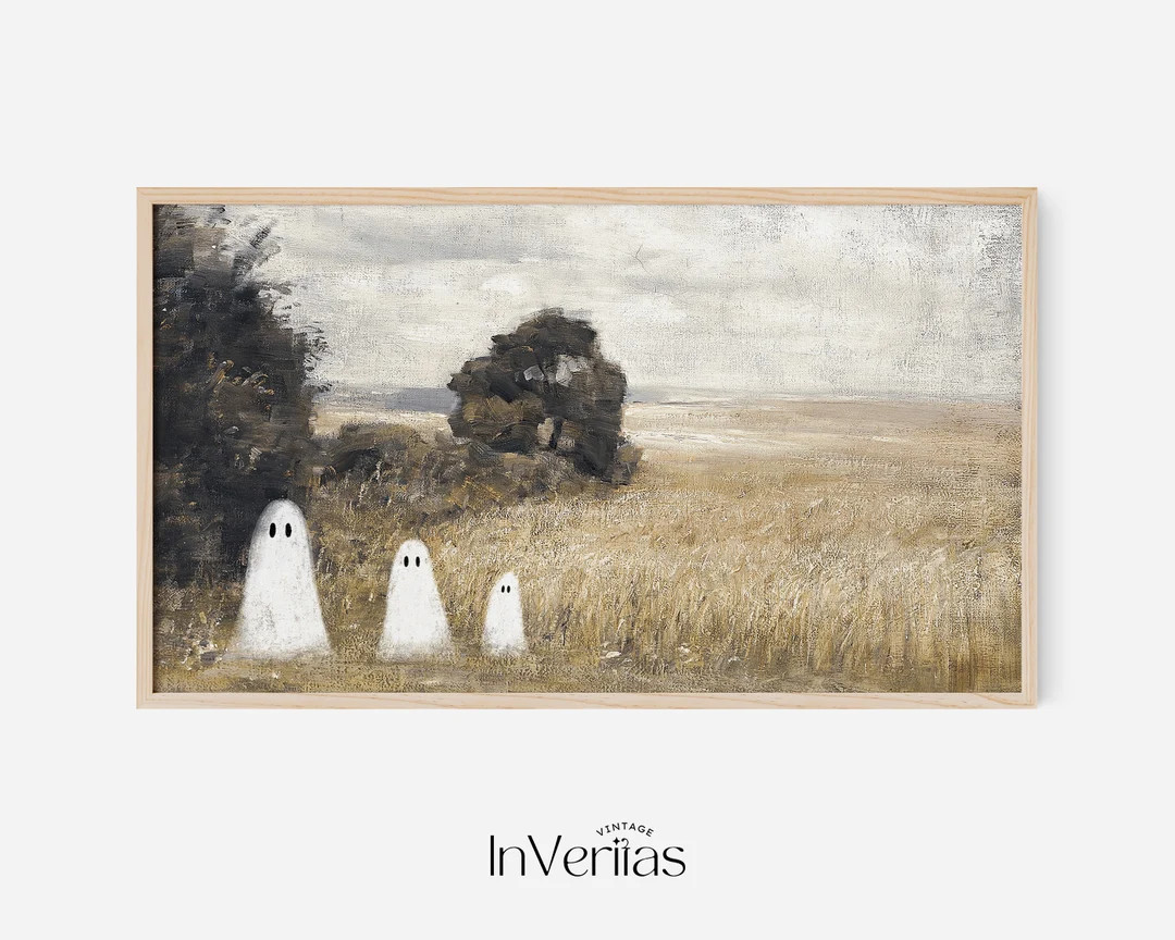 Little Ghost Family on Country Field Samsung Frame TV Art Painting 4K | Special Halloween Edition... | Etsy (US)