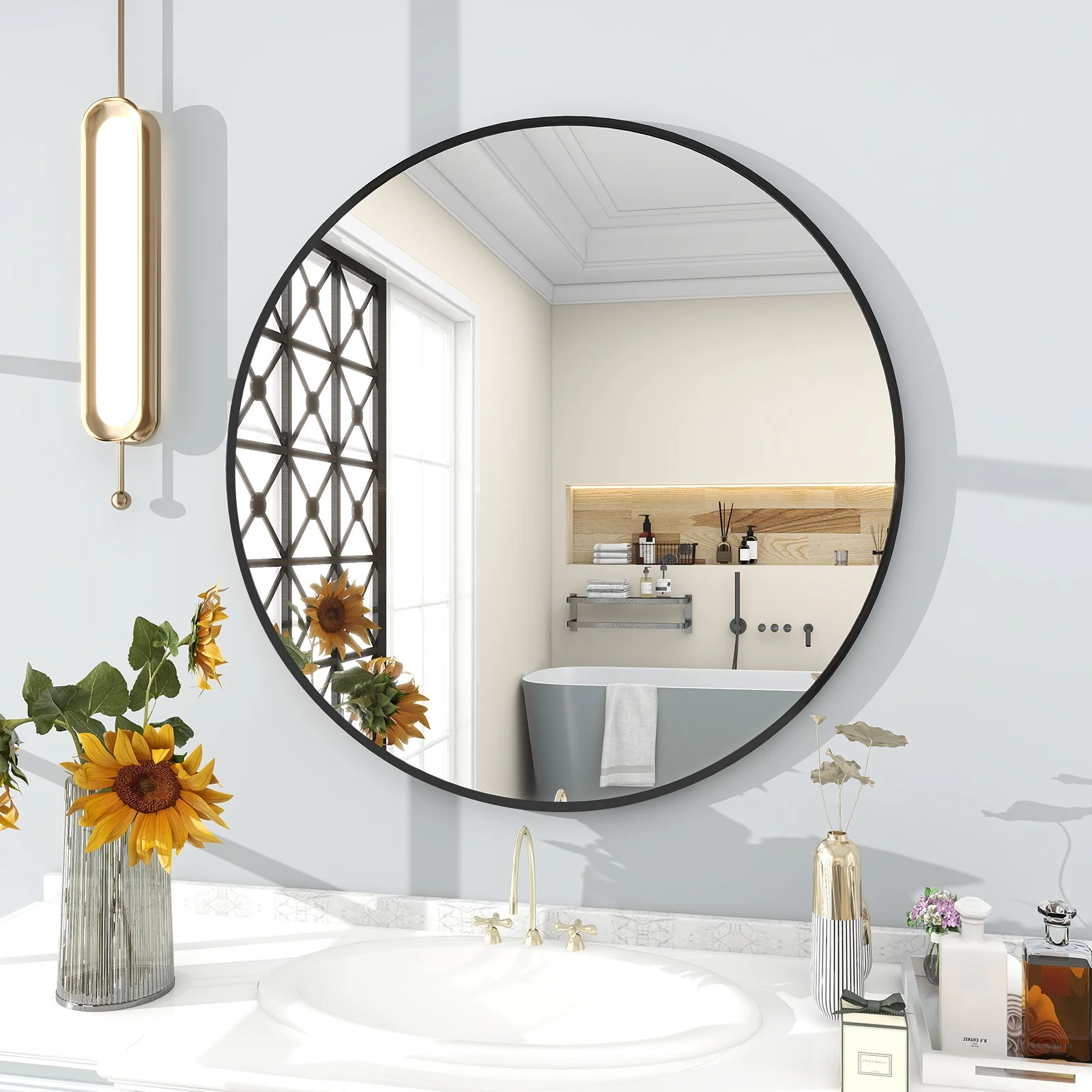 GLSLAND Bathroom Round 24" Large Wall Decor Mirror, Black | Walmart (US)