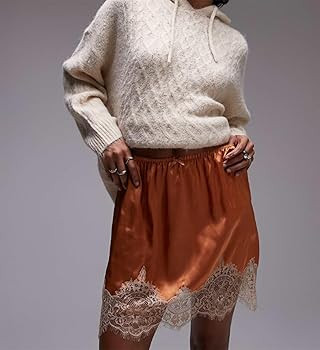 Amiblvowa Women Lace Satin Half Slips Skirts Low Rise Lace Trim Underskirts Flowy A Line Silky Sh... | Amazon (US)