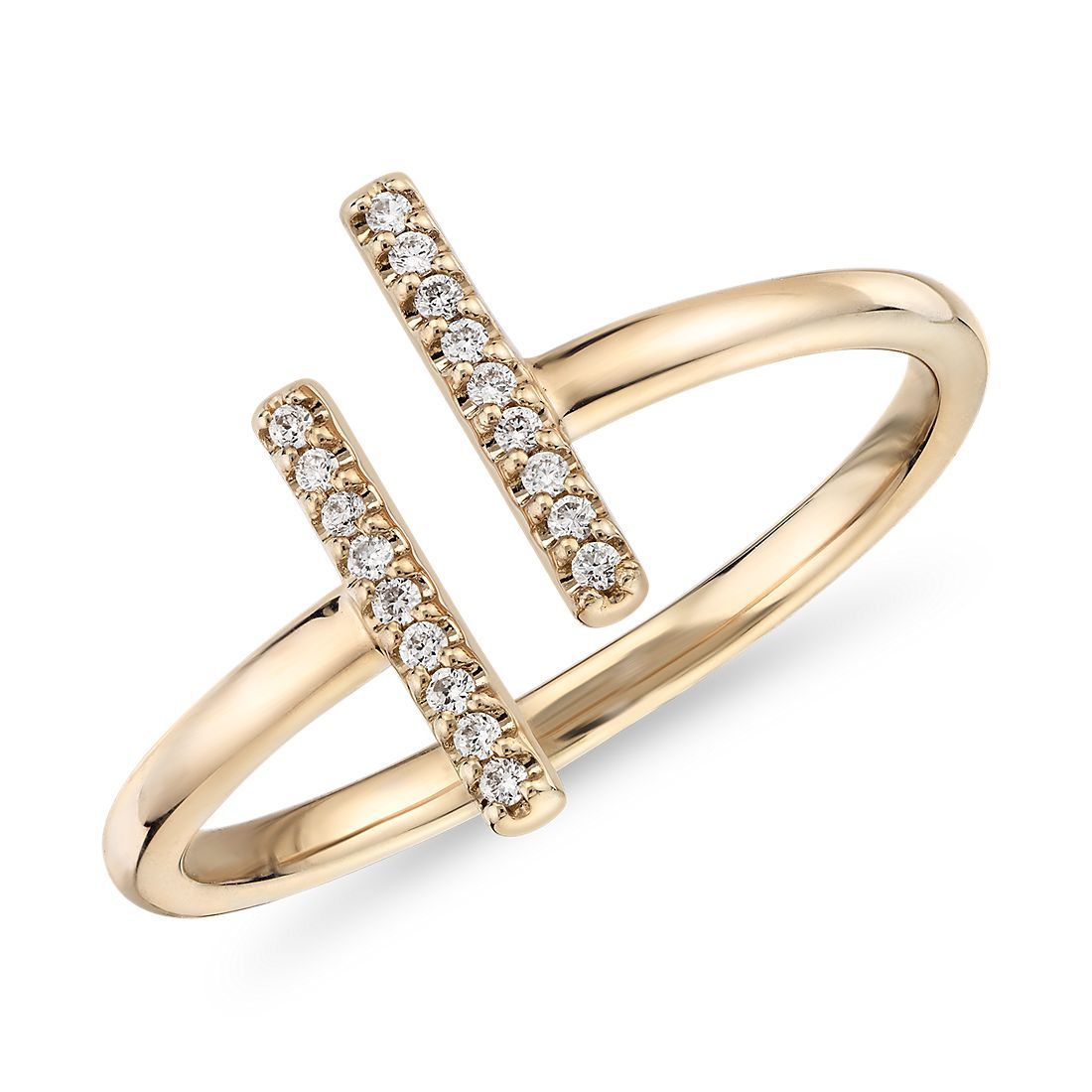 Delicate Pavé Split Bar Diamond Fashion Ring in 14k Yellow Gold | Blue Nile | Blue Nile