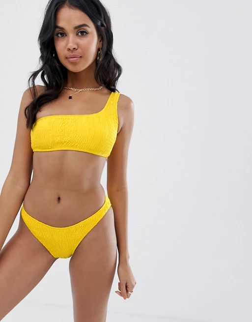 Missguided crinkle one shoulder bikini top in yellow | ASOS US
