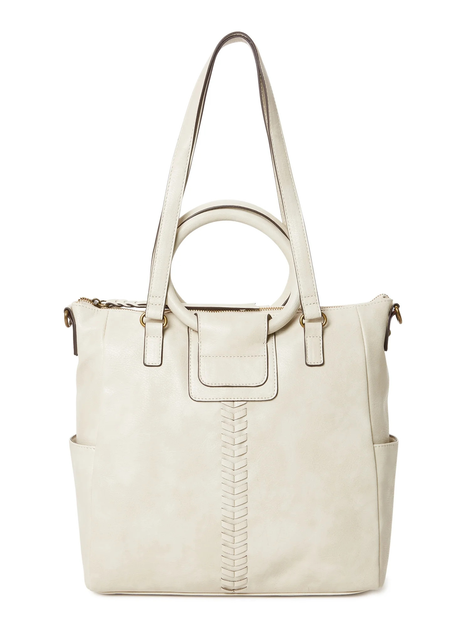 Time and Tru Women's Giselle Faux Leather Convertible Tote Handbag Beige - Walmart.com | Walmart (US)