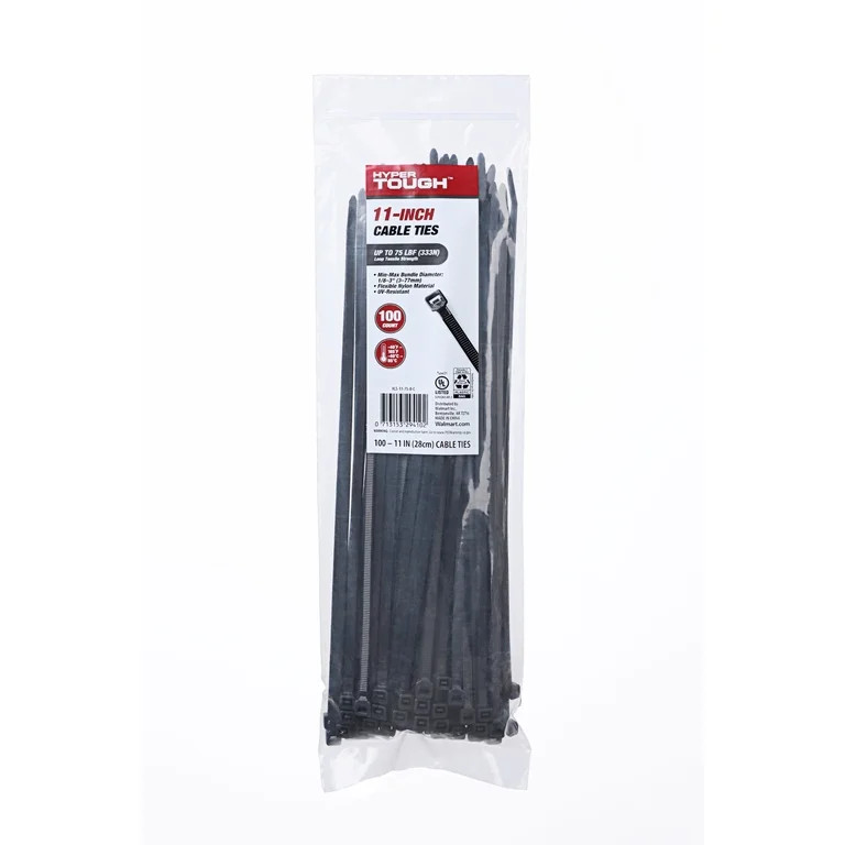 Hyper Tough 11 inch Cable Tie Uv Black 100Pcs | Walmart (US)