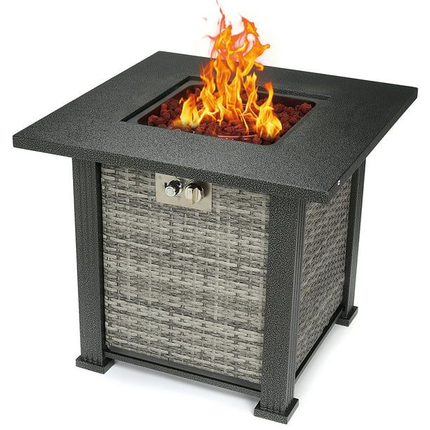 28'' Outdoor Gas Fire Pit Table 50,000 BTU Square Wicker Propane Fire Pit Tables Outdoor Dinning ... | Walmart (US)