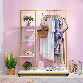 Metal Clothes Garment Racks with 4 Wood Storage Shelves and Hanging Bar Heavy Duty Free Standing ... | Amazon (US)
