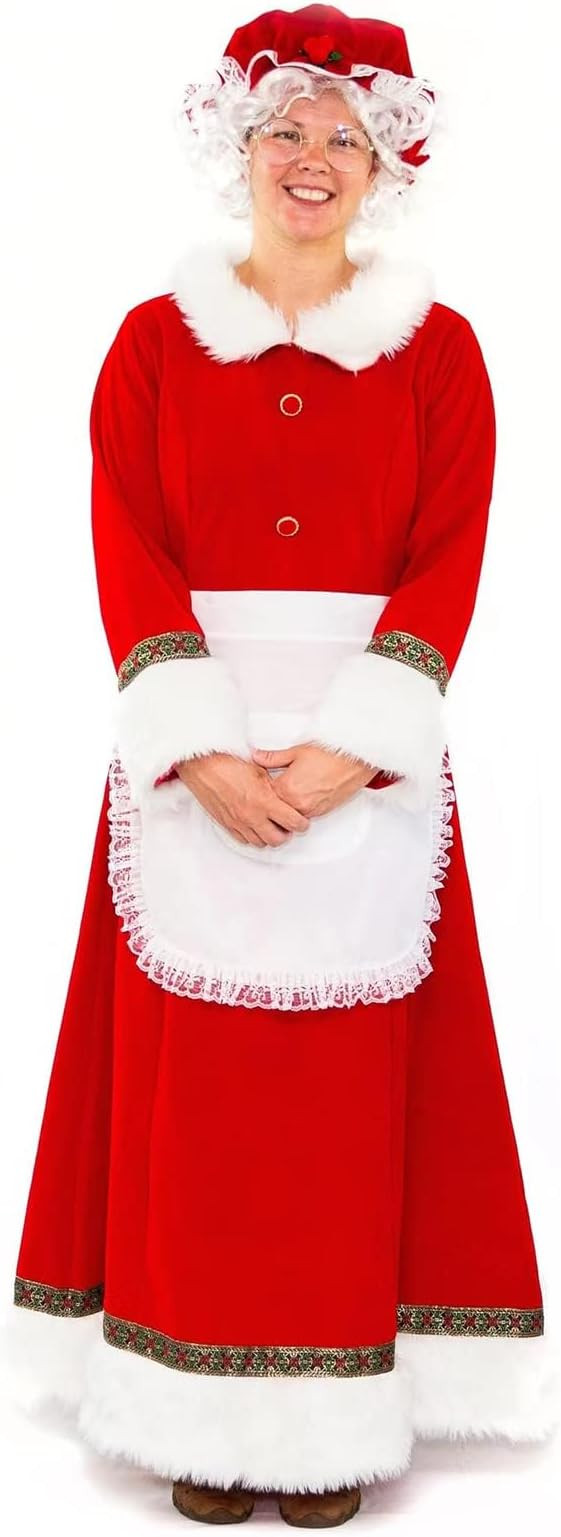 Mrs. Claus Costume for Women Plus Size Outfit Christmas Adult Santa Dress with Apron Wig and Glas... | Amazon (US)