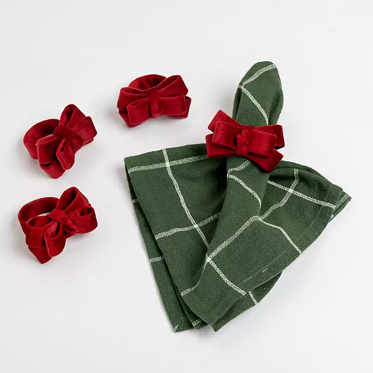 Red Velvet Bow Napkin Rings, Set of 4 | Kirklands Home | Kirklands