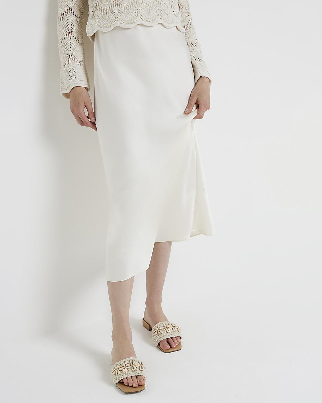 Cream crochet embellished mule sandals | River Island (UK & IE)