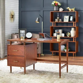 Simple Living Margo 2-drawer Mid-century Modern Desk (Walnut) | Bed Bath & Beyond