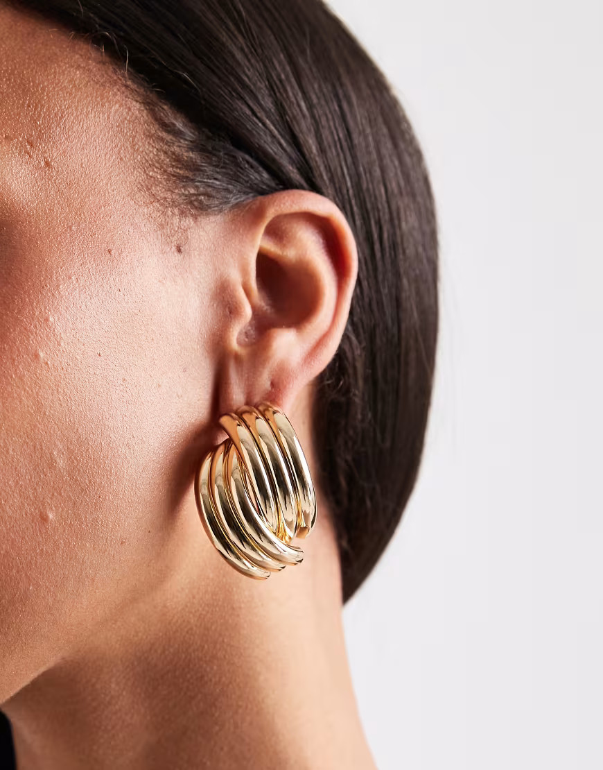 ASOS DESIGN earrings with triple hoop detail in gold tone | ASOS (Global)