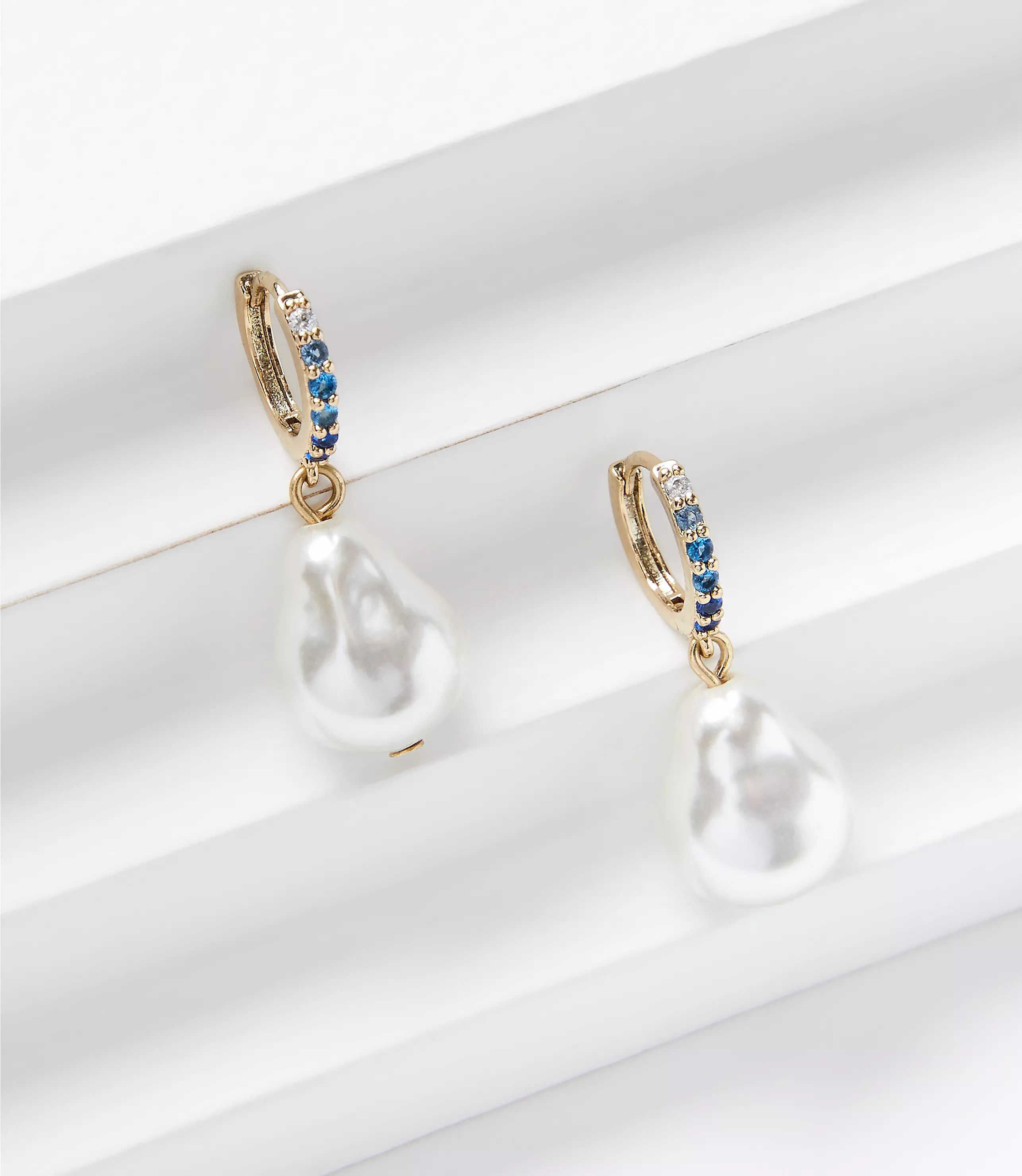 Pearlized Drop Huggie Earrings | LOFT
