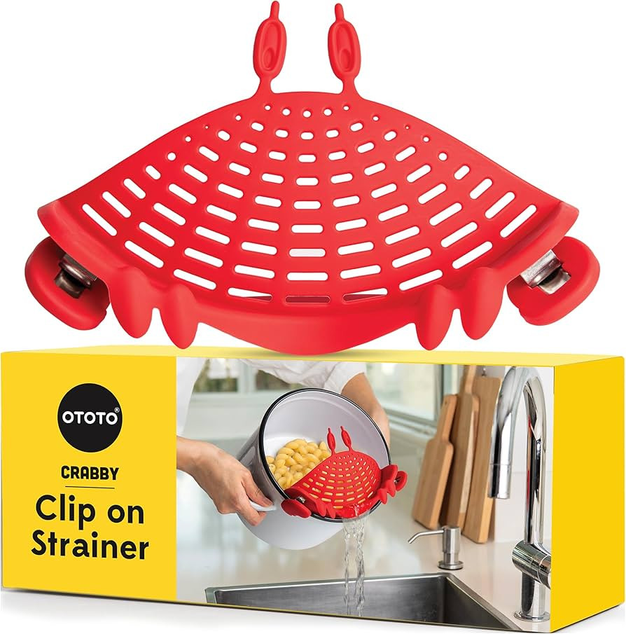 NEW Crabby Clip-On Strainer by OTOTO - Silicone and Stainless Steel Pasta Strainer, Funny Gifts, ... | Amazon (US)