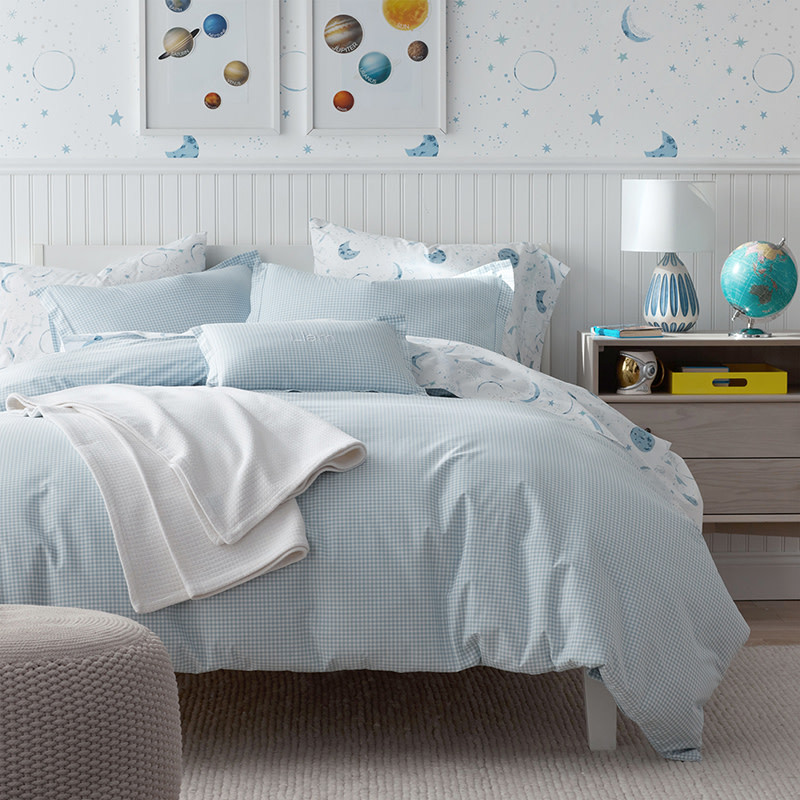 Ditsy Gingham Classic Cool Organic Cotton Percale Toddler Comforter Set - Blue | The Company Store