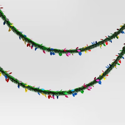 10' Colorful Christmas Light Bulb Tinsel Decorative Wall Garland Green - Wondershop™ | Target