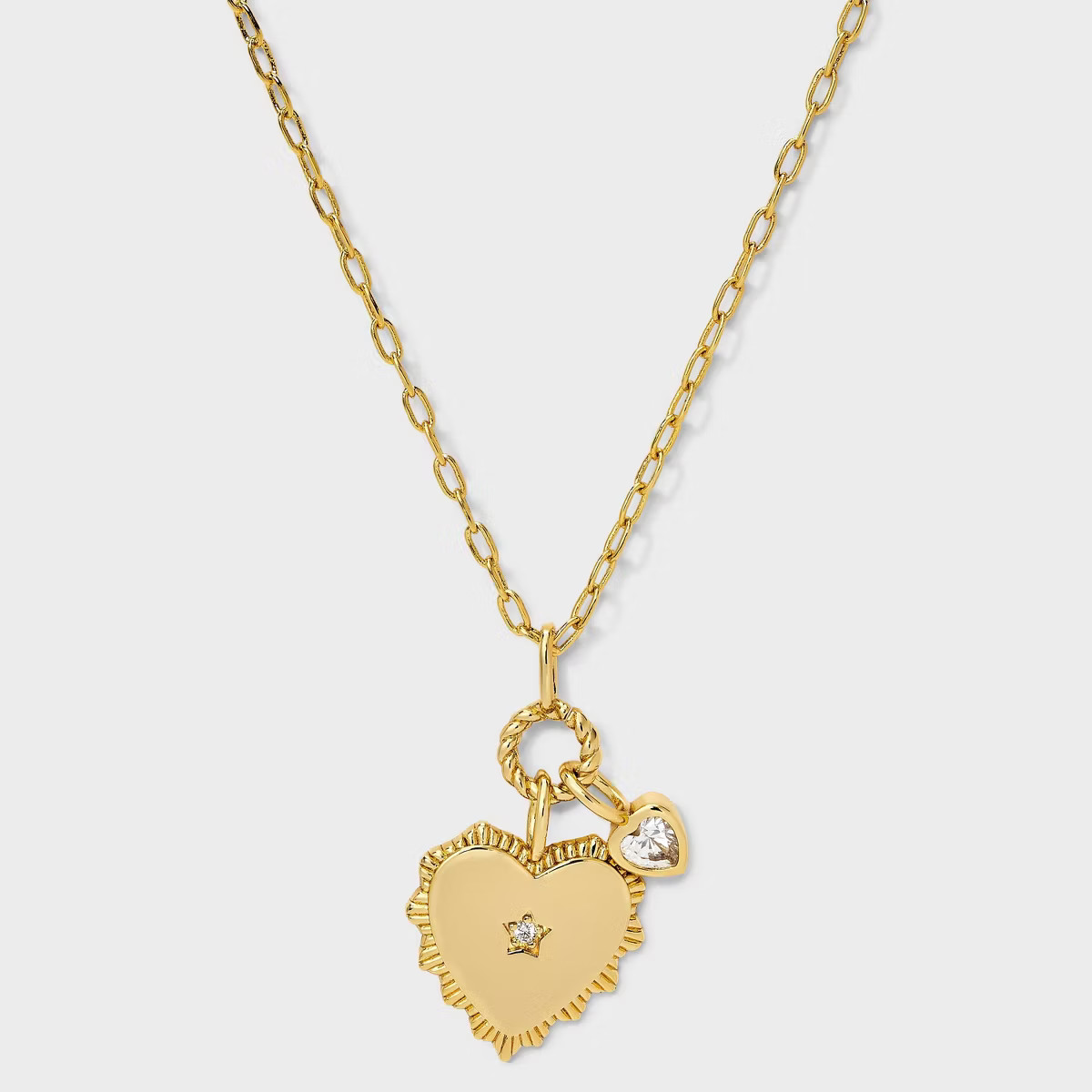 14K Gold Dipped Cubic Zirconia Vintage Heart Pendant Necklace - A New Day™ Gold | Target