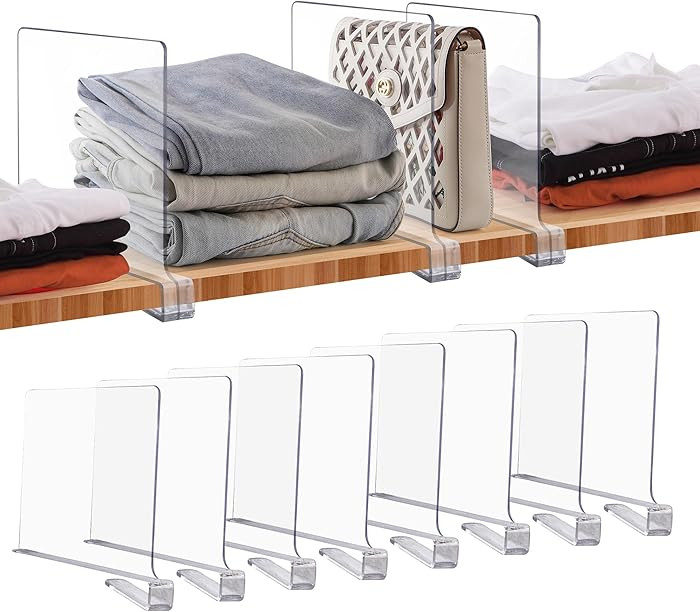 JOY DECOR 8 Pack Acrylic Clear Shelf Dividers for Closets Organizer and Storage Adjustable Vertic... | Amazon (US)