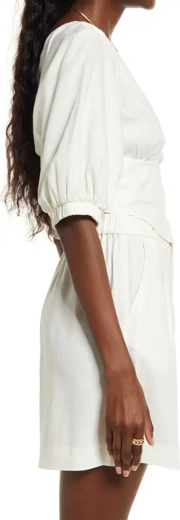 Open Edit Corset Detail Linen Blend Blouse | Nordstrom | Nordstrom