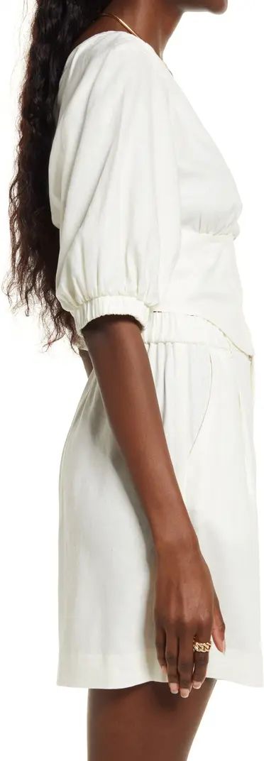 Open Edit Corset Detail Linen Blend Blouse | Nordstrom | Nordstrom