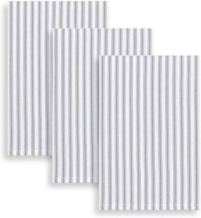 Cackleberry Home Alloy Gray and White Ticking Stripe Kitchen Towels Woven Cotton 18 x 28 Inches, ... | Amazon (US)