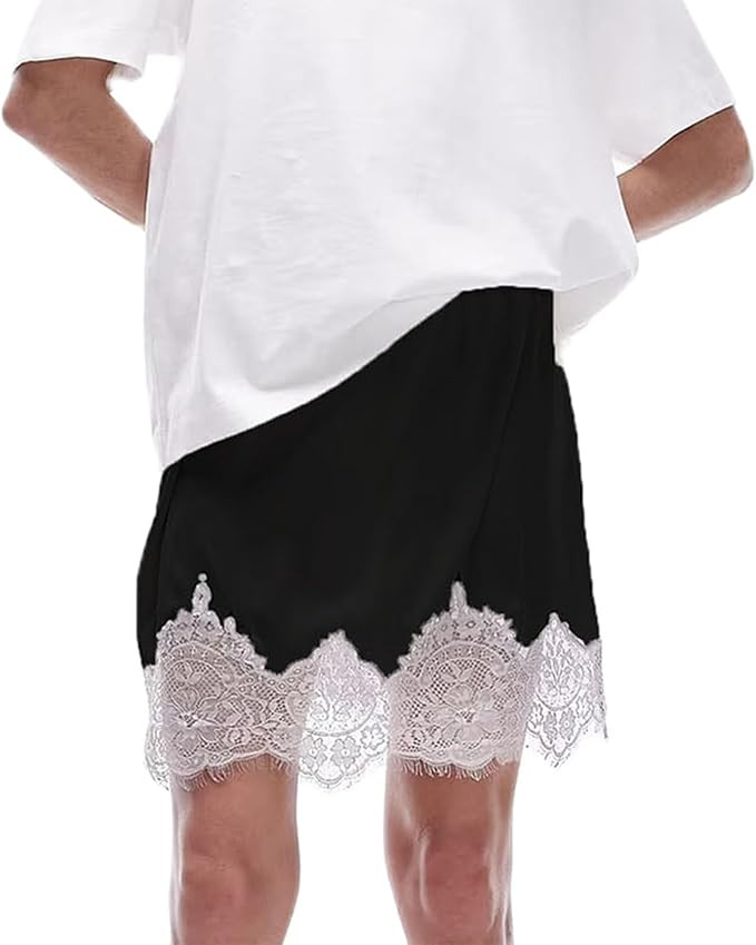 Amiblvowa Women Lace Satin Half Slips Skirts Low Rise Lace Trim Underskirts Flowy A Line Silky Sh... | Amazon (US)