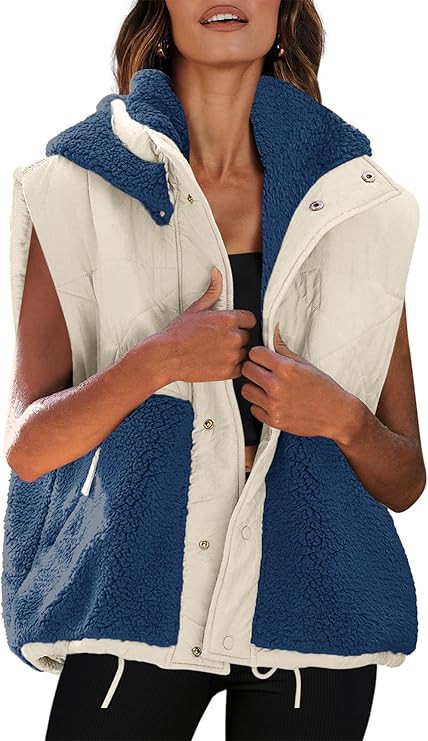Nirovien Womens Oversized Quilted Vest Color Block Fleece Vest Button Down Padded Outwear Removea... | Amazon (US)
