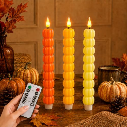 Fall Decorations - 3Pcs Rustic Autumn Pumpkin LED Candles for Table Decor | Amazon (US)