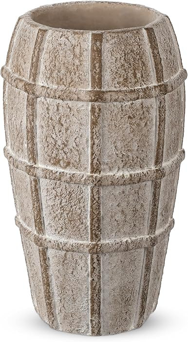 Rustic Terracotta Flower Vase for Home Decor – 9" Brown Farmhouse Textured Barrel-Style Ceramic... | Amazon (CA)