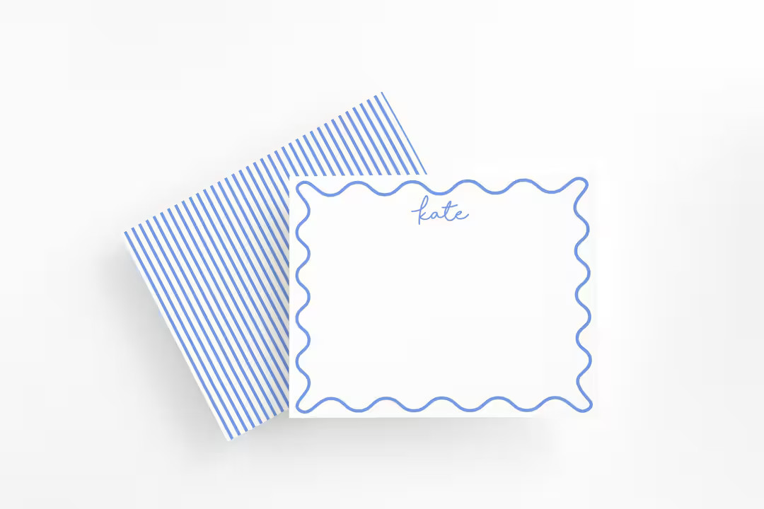 Personalized Blue Scalloped Border Stationery Set, Kids Thank You Notecards, Baby Girl Blue Tradi... | Etsy (US)