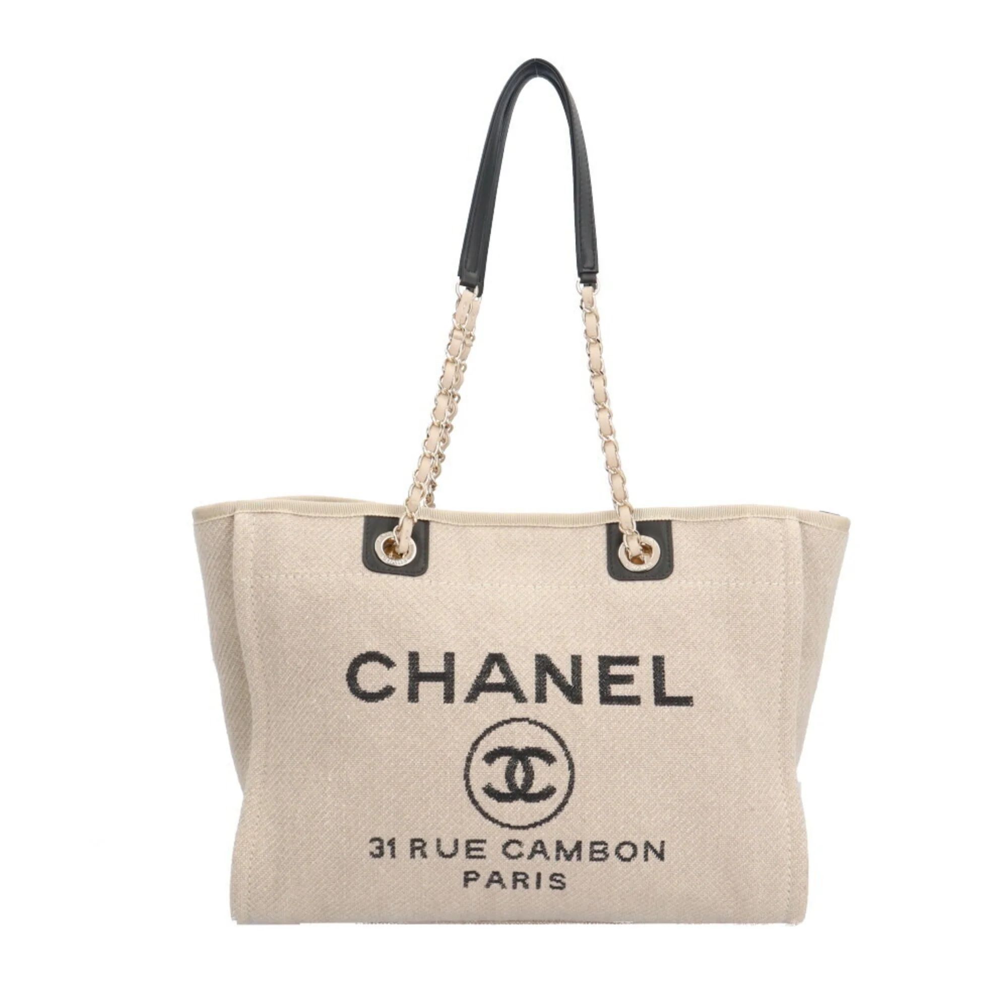 Pre-Owned Chanel Deauville MM Tote Bag Canvas A67001 Beige Women's CHANEL Chain (Good) | Walmart (US)