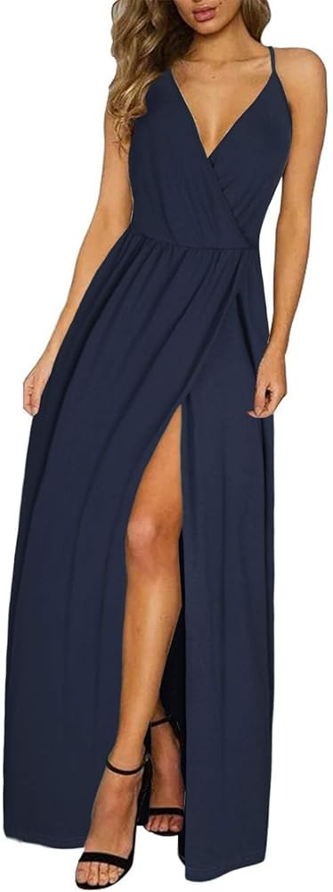 II ININ Women's 2025 Maxi Sundresses Summer Beach Long Wrap V-Neck Floral/Solid Casual Dress for ... | Amazon (US)