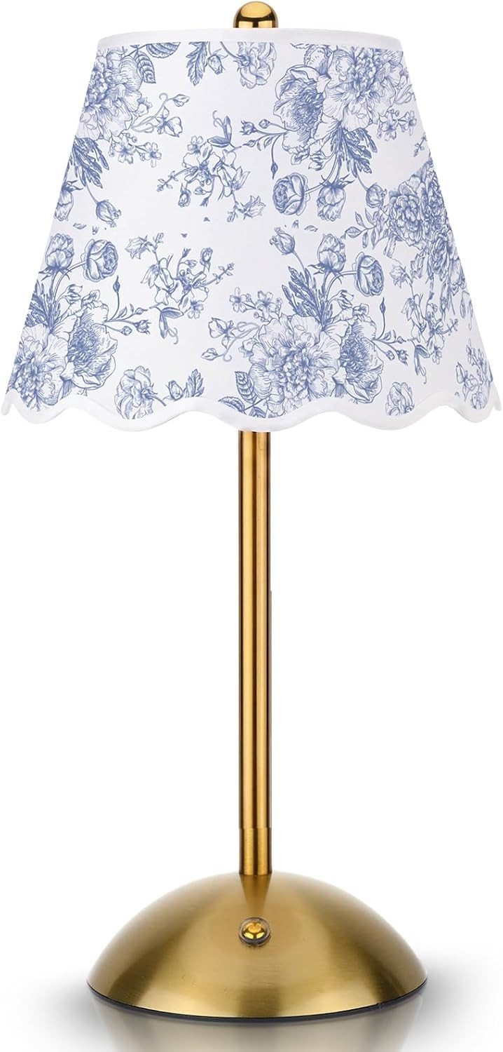 Blue Floral Wedding Cordless Table Lamps Rechargeable, LED Desk Lamp, 3 Colors Smooth Dimming, Po... | Amazon (US)