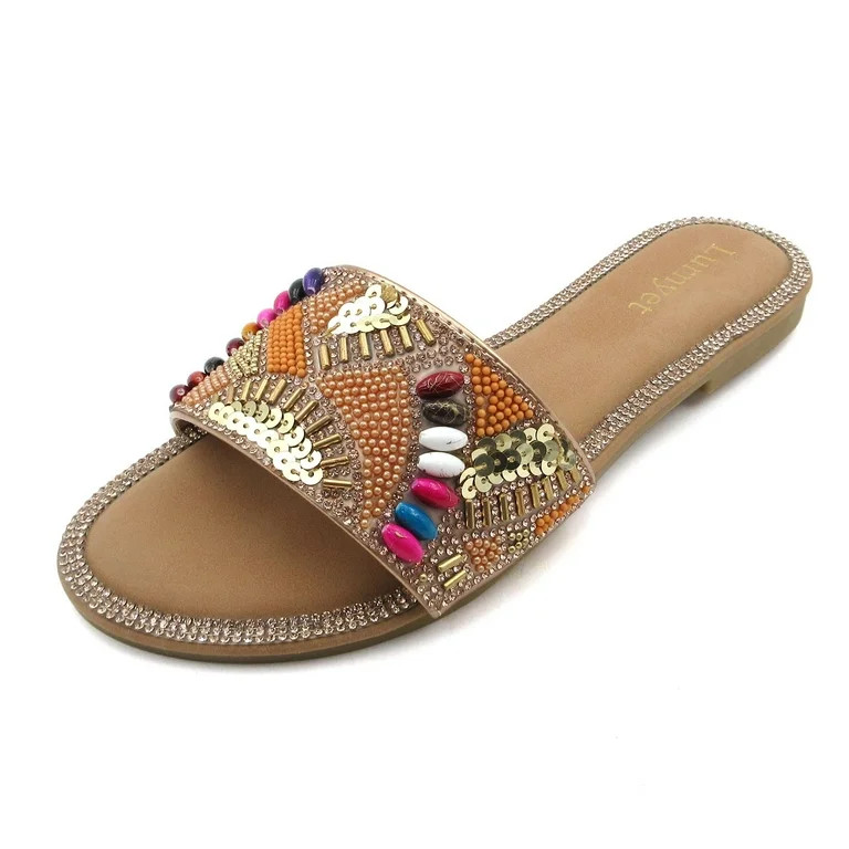 Women's Beaded Slid Sandal Crystal Rhinestone Embellished Multi-Color Gemstone | Walmart (US)