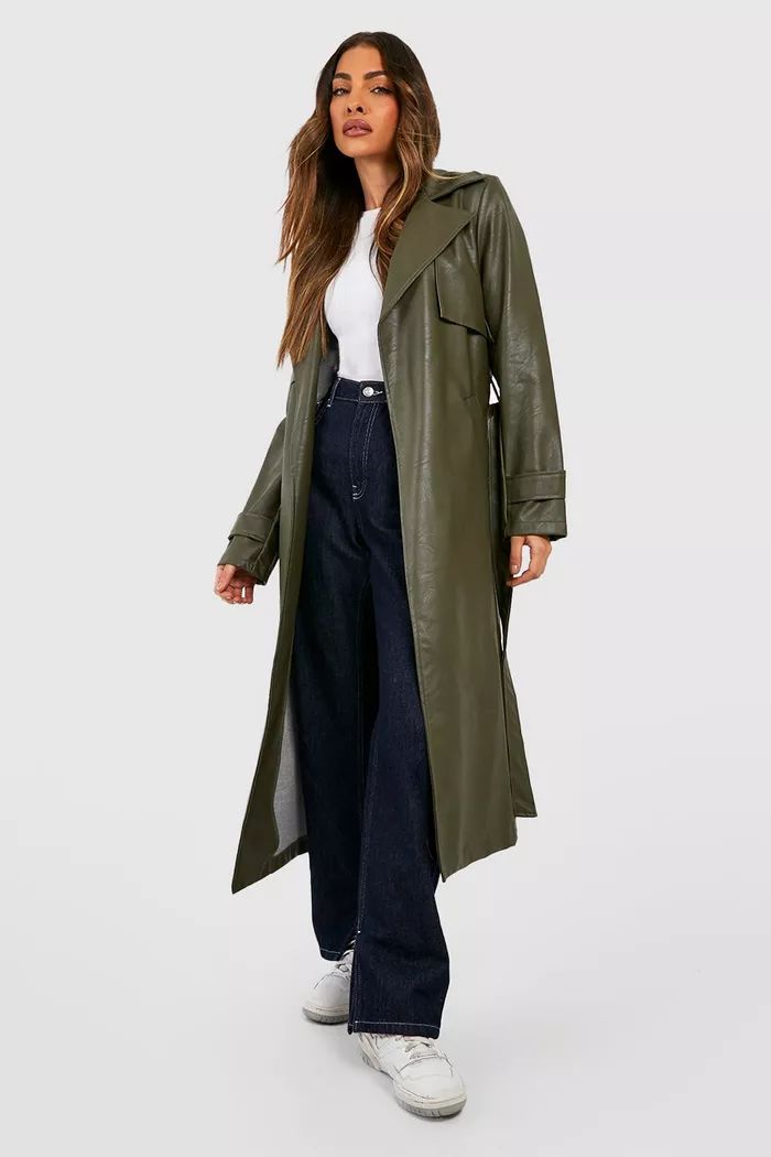 Faux Leather Trench Coat | boohoo (US & Canada)