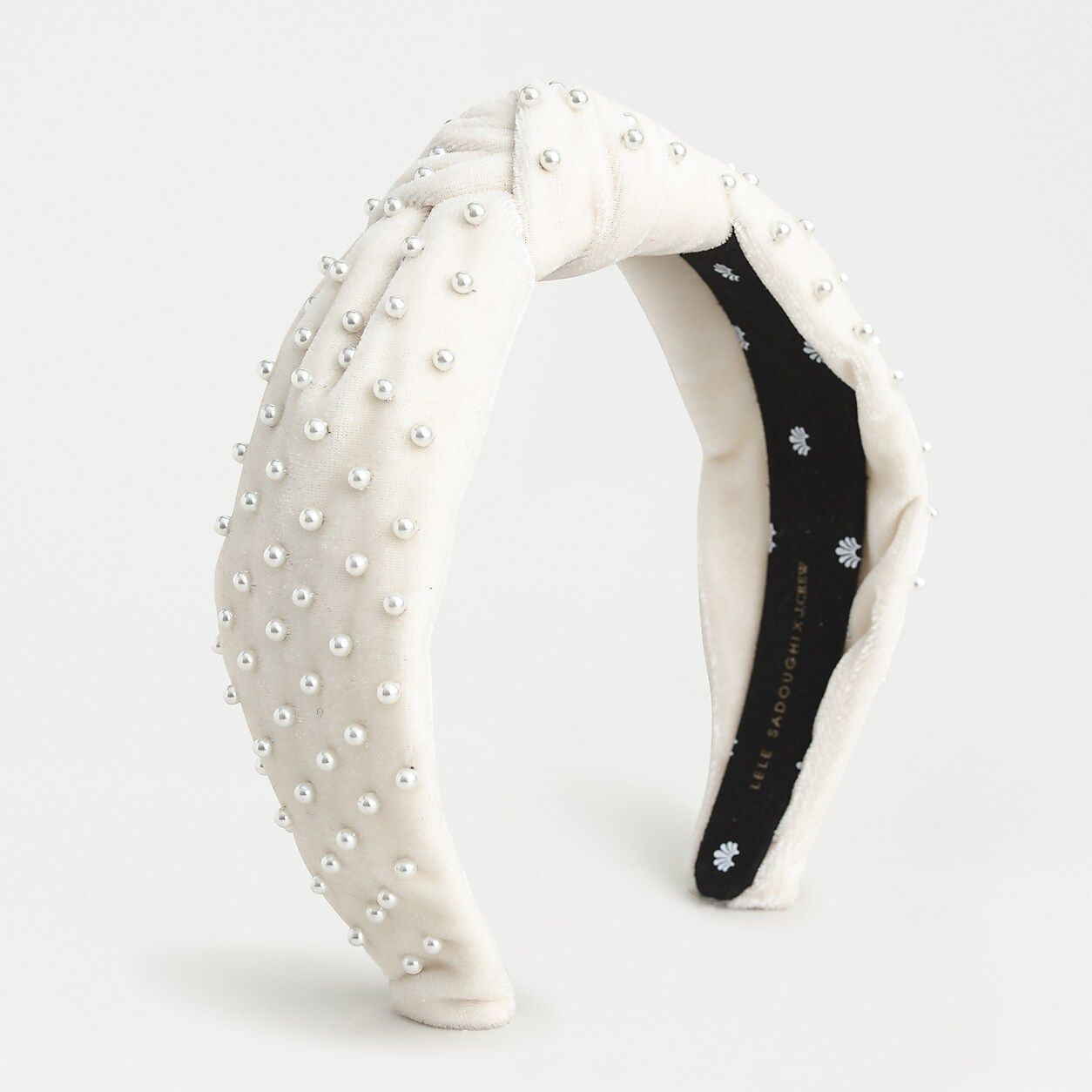 Lele Sadoughi X J.Crew ivory velvet knot headband with pearls | J.Crew US