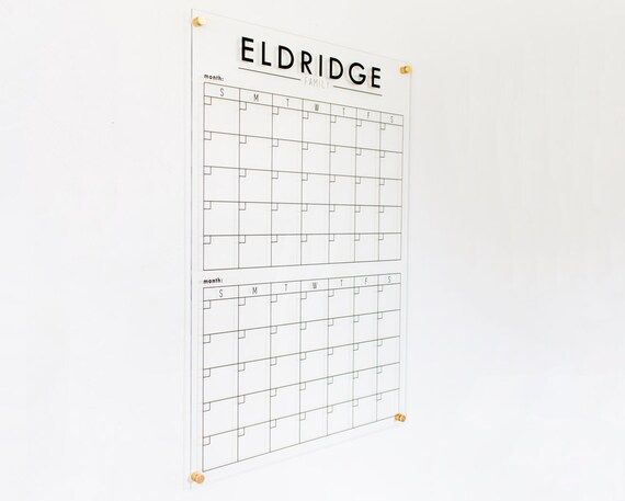 Large Acrylic Double Month Calendar, 26x38 Dry Erase Family Name Wall Calendar - two month calendar, | Etsy (US)