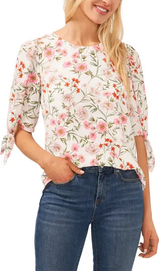 Floral Tie Sleeve Blouse | Nordstrom