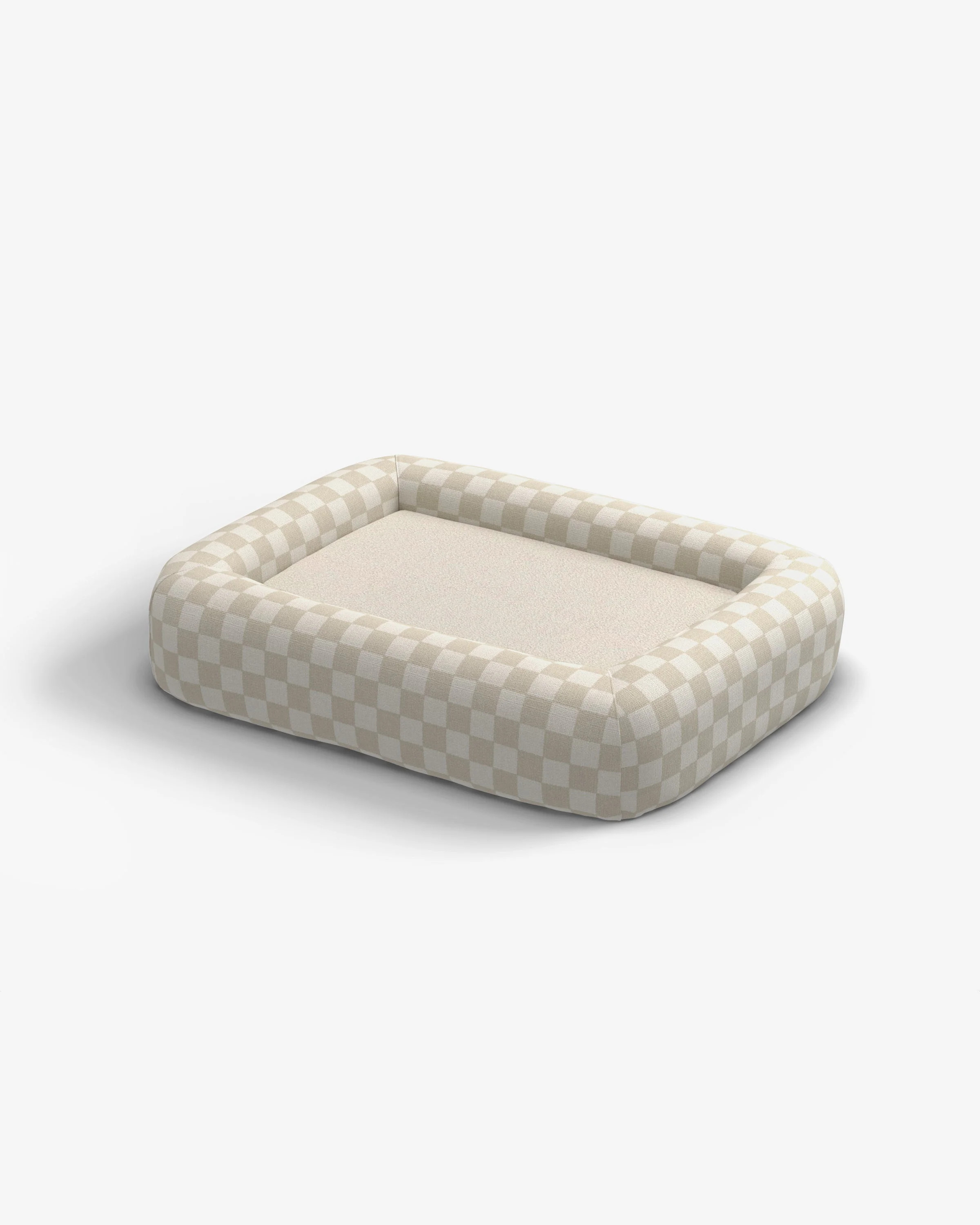 Charlee Checkered Neutral Woven Bolster Pet Bed | Ruggable