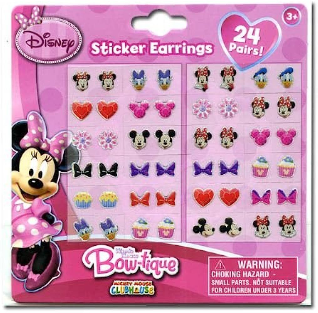 Disney Minnie Earrings Set - 24 Pair Sticker on Earrings | Amazon (US)