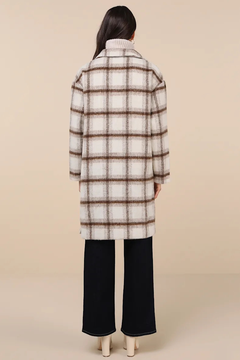 Emily Ivory Plaid Brushed Open-Front Coat | Lulus