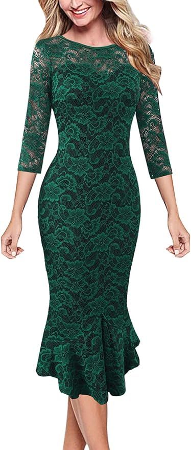 Vfshow Womens Elegant Vintage Cocktail Party Mermaid Midi Mid-Calf Dress | Amazon (US)