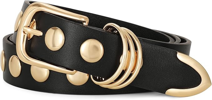 WERFORU Women Fashion Leather Belt Studded Leather Belt Ladies Belts for Jeans Dress Punk Belt | Amazon (US)