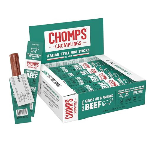 Chomps Snack Size Grass-Fed Italian Beef Jerky Snack Sticks 0.5oz 24-Pack - Keto, Paleo, Whole30, 4g Lean Meat Protein, Gluten-Free, Zero Sugar Food, Non-GMO Chomplings | Amazon (US)