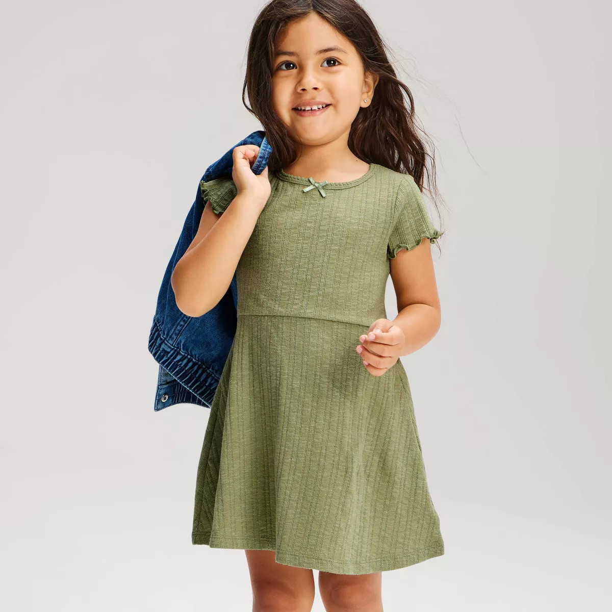 Toddler Girls' Solid Ribbed Dress - Cat & Jack™ Olive 5T | Target